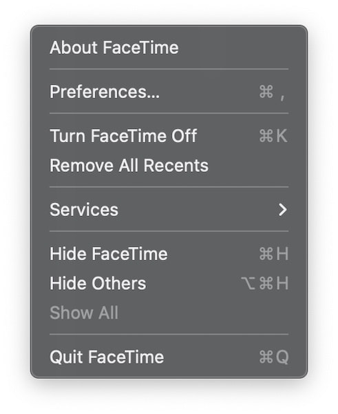 toggle facetime off and on