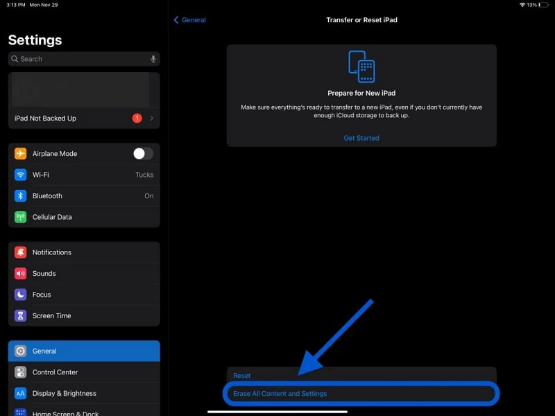 erase all data and settings ipad