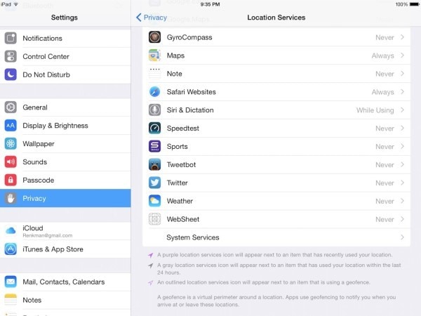 disable location services