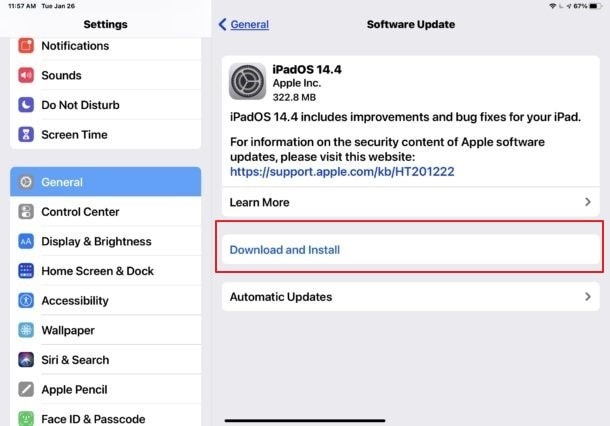 download and install the ios update
