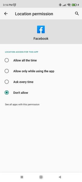 turn off facebook location android