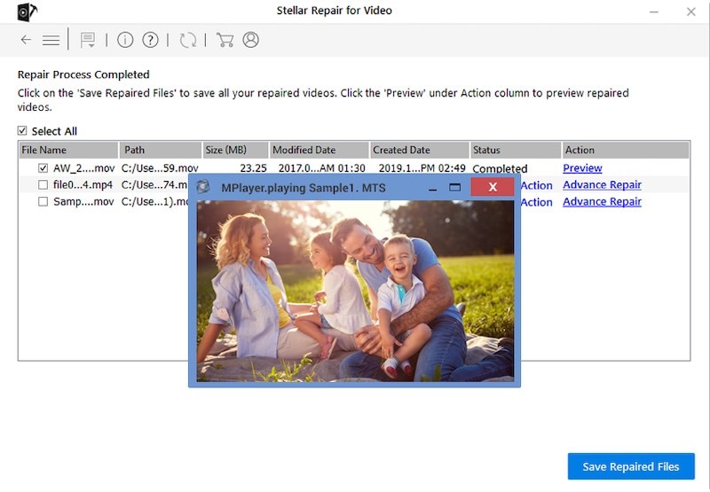 stellar repair for video preview and save