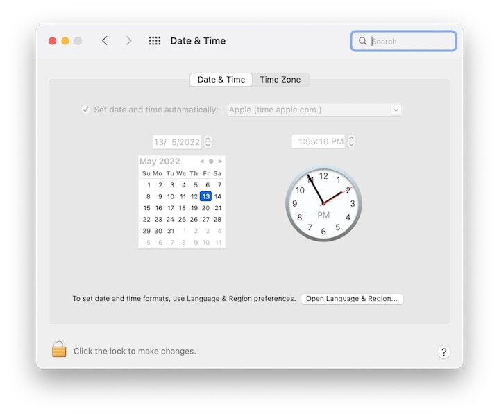 set date and time macos
