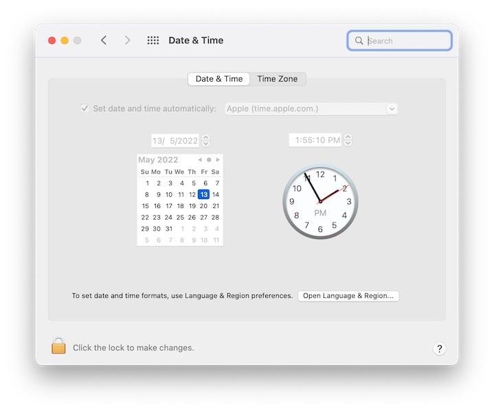 régler la date et l'heure macos