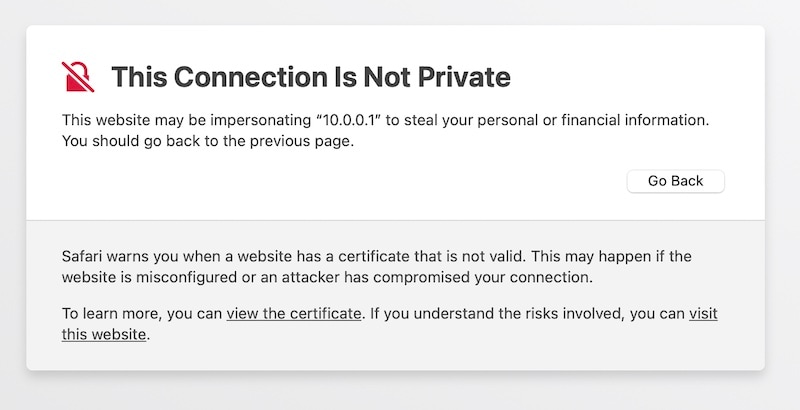 detalhes sobre a conexão do certificado no safari