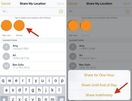 select the location sharing time