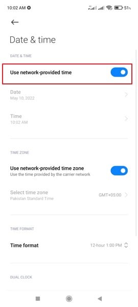 enable network provided time option
