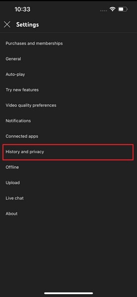 tap on history and privacy option