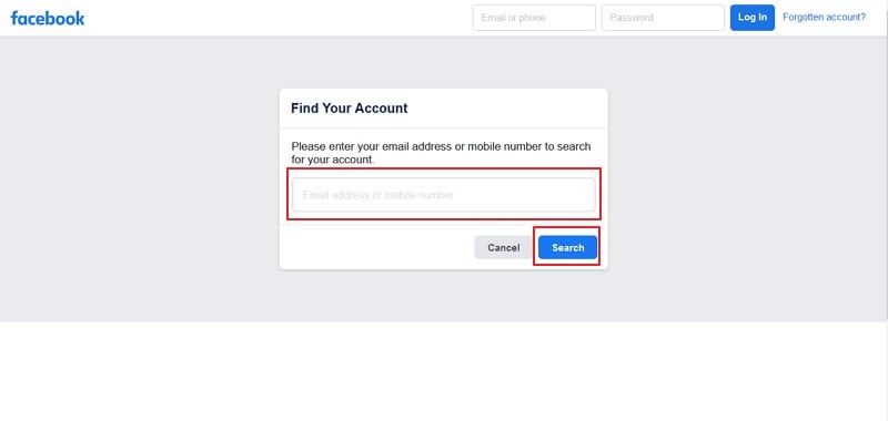 search for facebook account