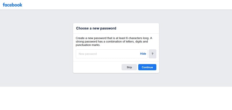 enter facebook new password