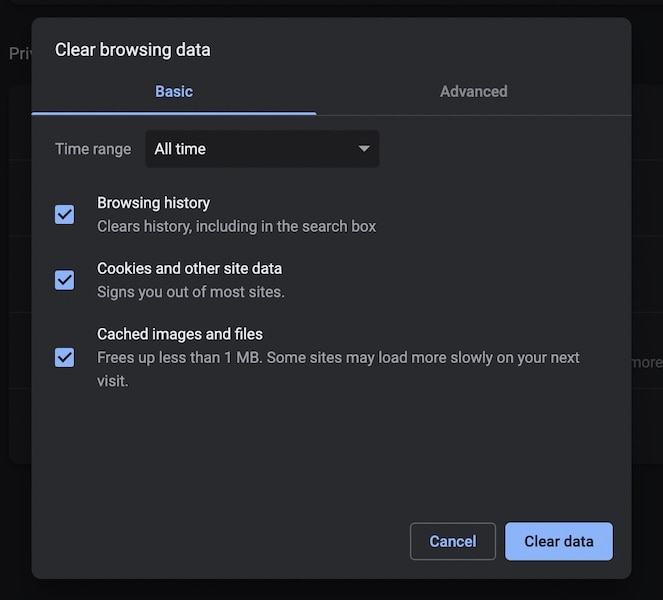 clear browser data in google chrome