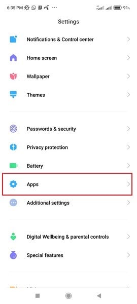 tap on apps settings