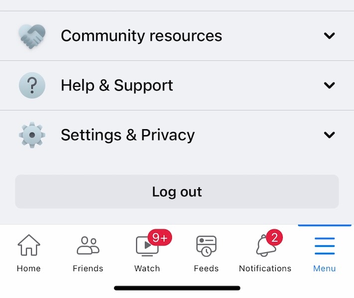 log out of facebook app