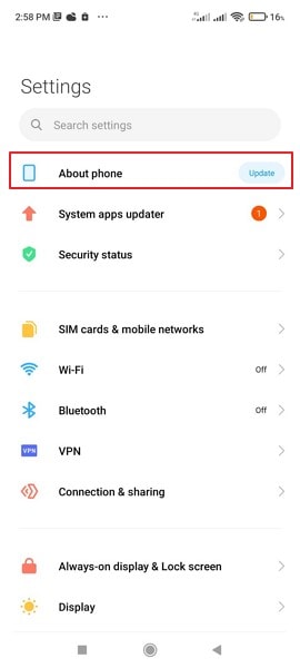 access about phone settings