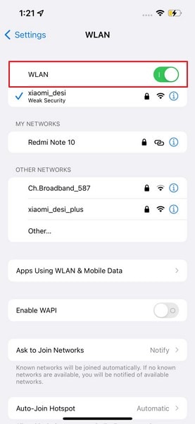 disable and enable wifi