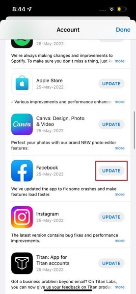 update facebook app