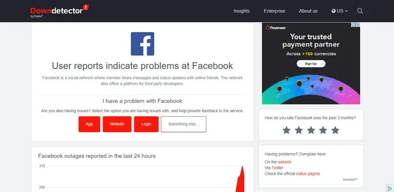 vérifier l'état du serveur Facebook