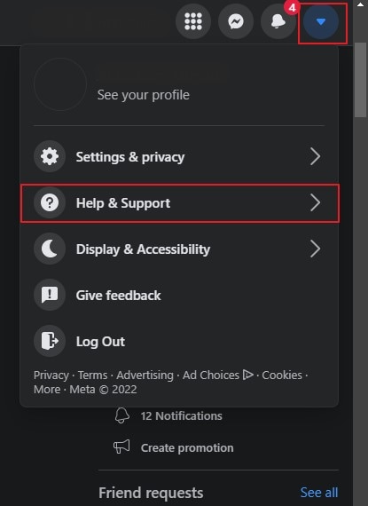 select help and support option