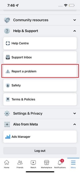 report a facebook problem
