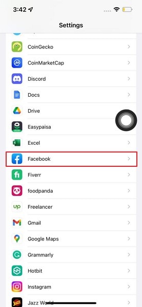 tap on facebook app