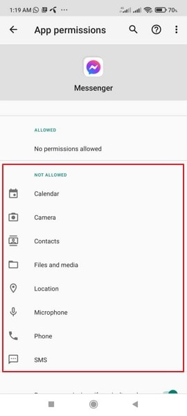 donner des permissions à messenger