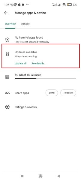 accès aux mises à jour disponibles pour Android