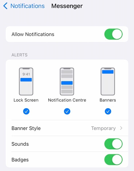 enable messenger notifications ios