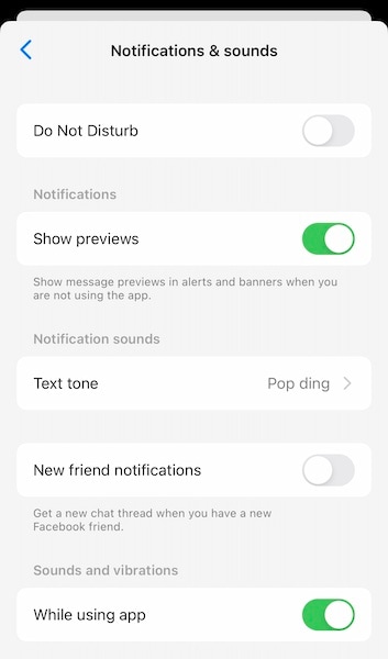 activer les notifications dans l'application messenger