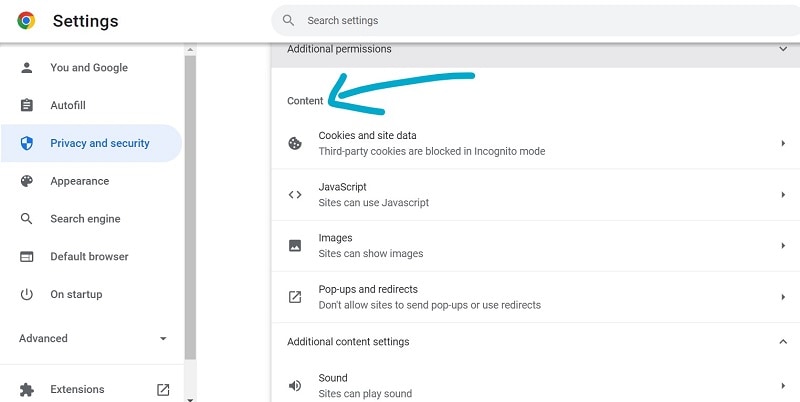content settings browser
