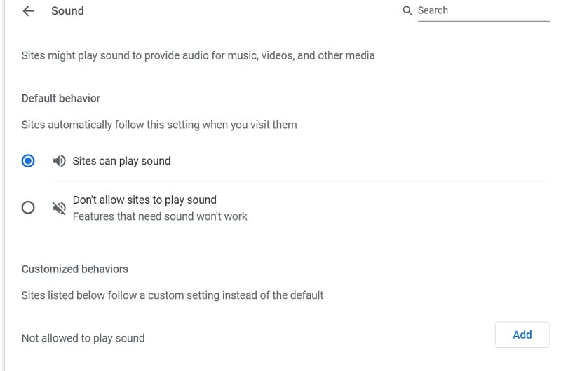 play sound in settings