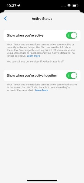 customize your messenger active status