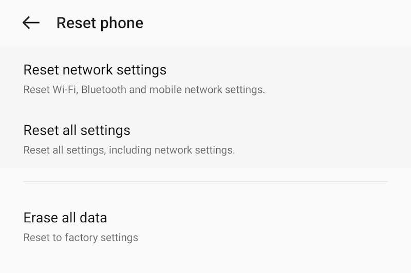 reset phone android 12