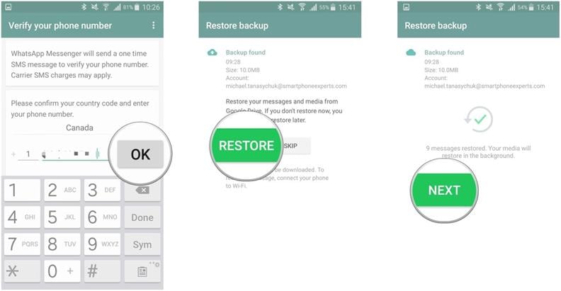 restore backup from google drive android