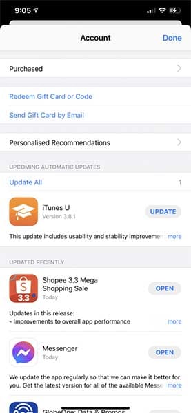update app iphone