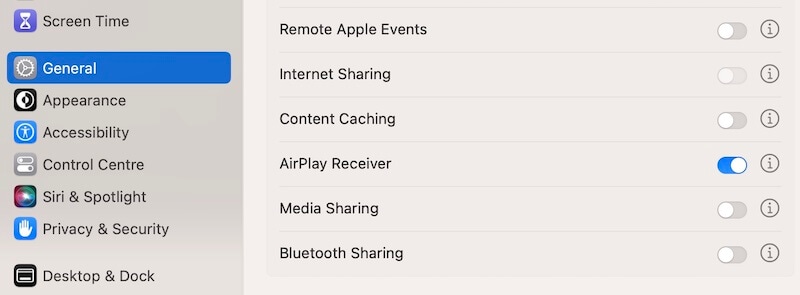 تفعيل airplay receiver  في macos