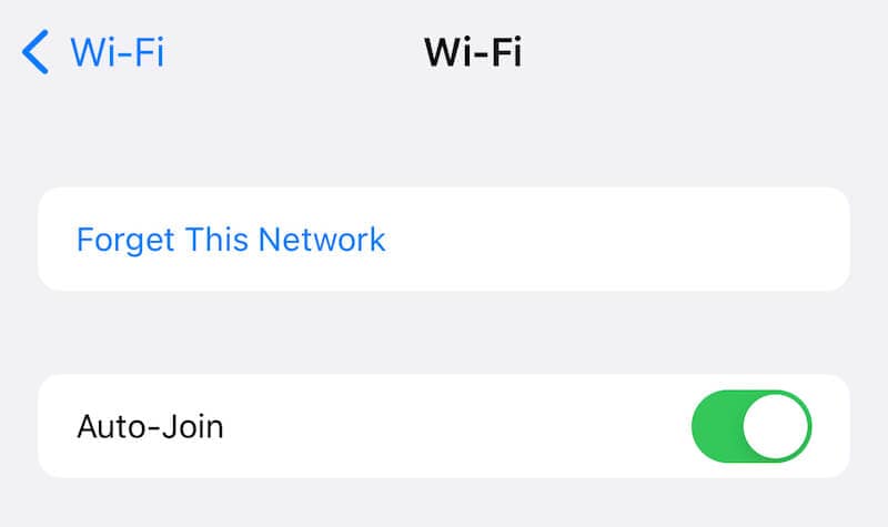 forget wifi network on iphone