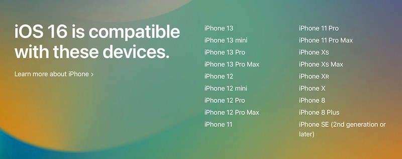 lista de compatibilidad con ios 16