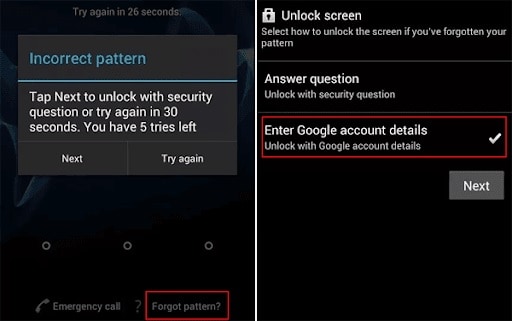 unlock using google account details