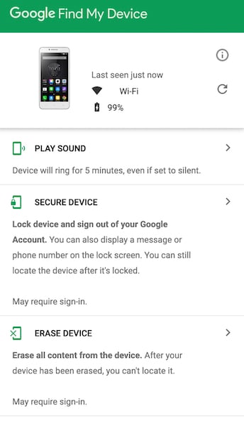 erase phone with google find my device