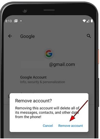 confirmation of the google account removal