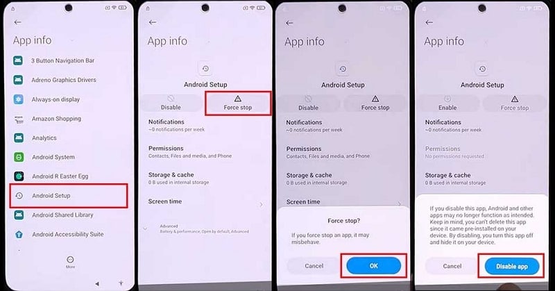 disable android setup app