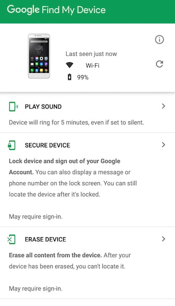 Apagar telefone com o serviço do Google