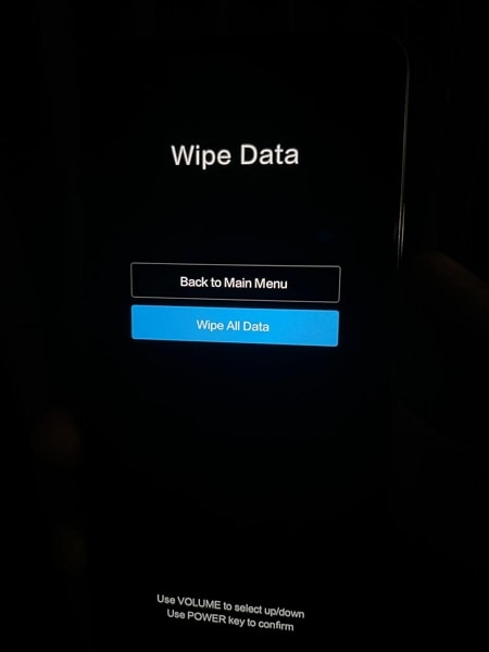 confirm the wipe data process