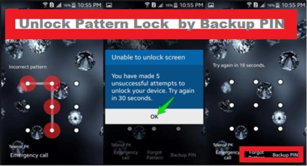 desbloquea patrón de bloqueo utilizando el pin de copia de seguridad