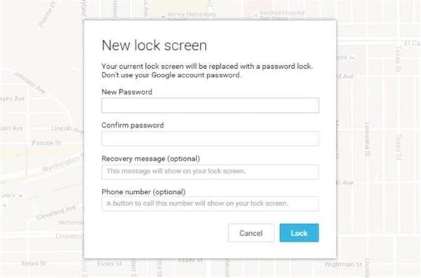enter new password using google find my device