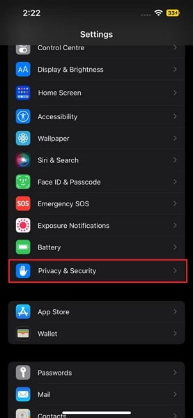 choose privacy and security option