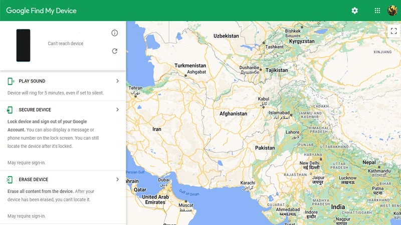 google find my device web home page