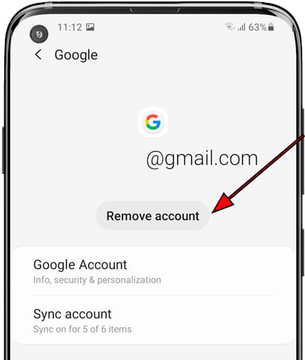 tap on remove account option