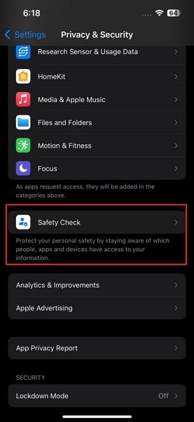 select the safety check option