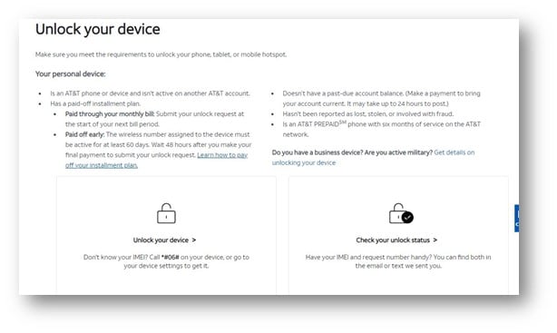 requisiti per lo sblocco del dispositivo att